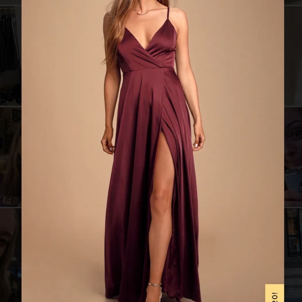 Lulus Ode To Love Burgundy Satin Maxi Dress